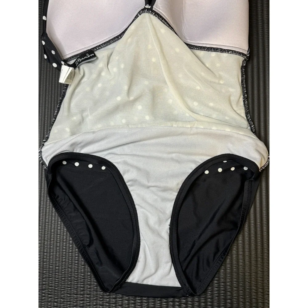 2 Bamboo Black White Polka Dot Halter One Piece Swimsuit Women Size (S)